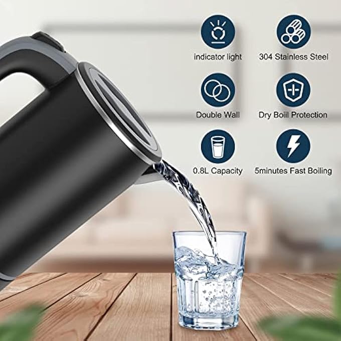 MAKINGTEC Small Electric Kettle Travel Mini Hot Water Boiler Heater 304 Stainless Steel 08L Portable Electric Kettles Or Boiling Water With Auto ShutOff For Camping Travel Office 08 Liters - Image 3