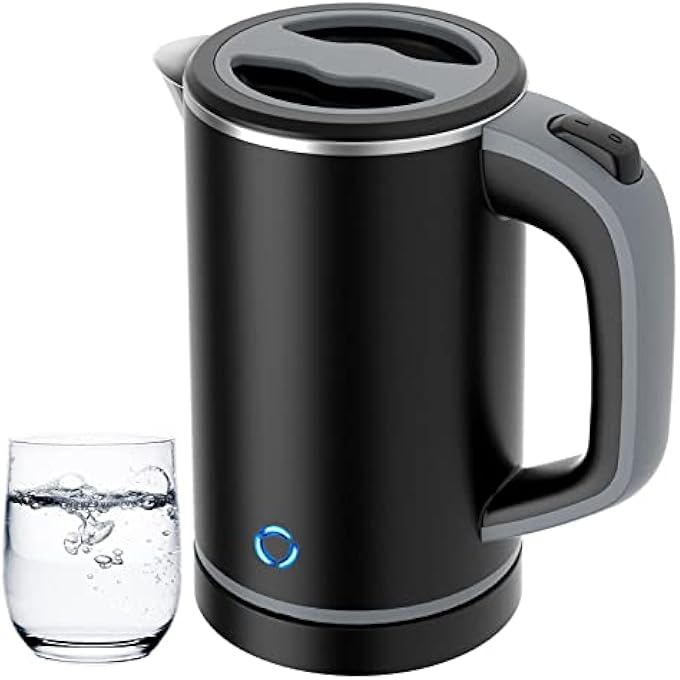 MAKINGTEC Small Electric Kettle Travel Mini Hot Water Boiler Heater 304 Stainless Steel 08L Portable Electric Kettles Or Boiling Water With Auto ShutOff For Camping Travel Office 08 Liters - Image 1