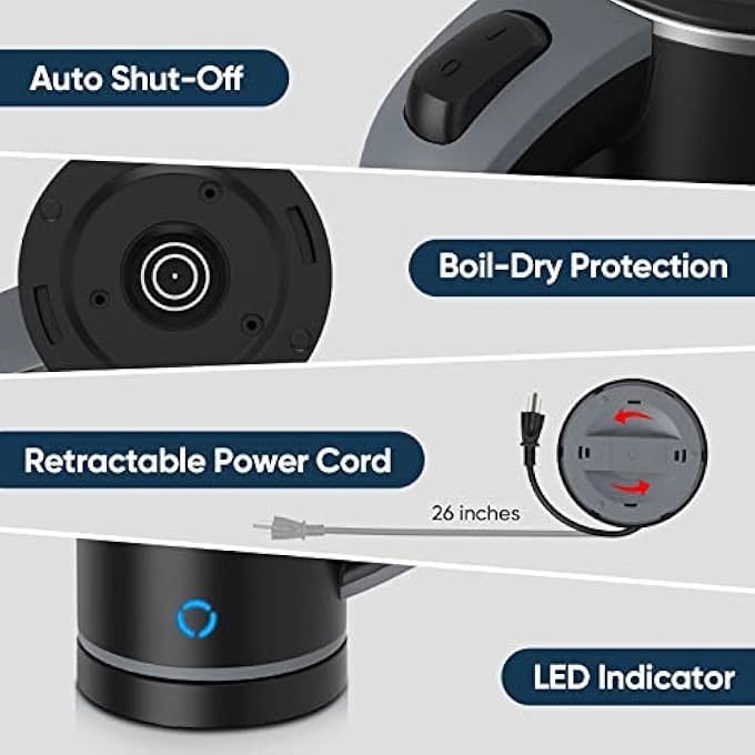 MAKINGTEC Small Electric Kettle Travel Mini Hot Water Boiler Heater 304 Stainless Steel 08L Portable Electric Kettles Or Boiling Water With Auto ShutOff For Camping Travel Office 08 Liters - Image 5