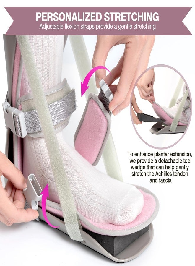 Medibot Sleeping Stretch Boot-Plantar Fasciitis Night Splint Leg Support Brace, Comfortable & Adjustable, Fits Right or Left Foot for Achilles Tendonitis, Heel, Bone Spurs(Grey shell Pink lining M) - Image 5