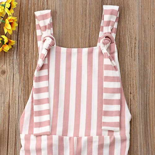 ZAXARRA Toddler Baby Girl Stripes Bell-Bottom Jumpsuit Romper Overalls Long Pants Outfits (1-2 Years, Brown Pink) - Image 3