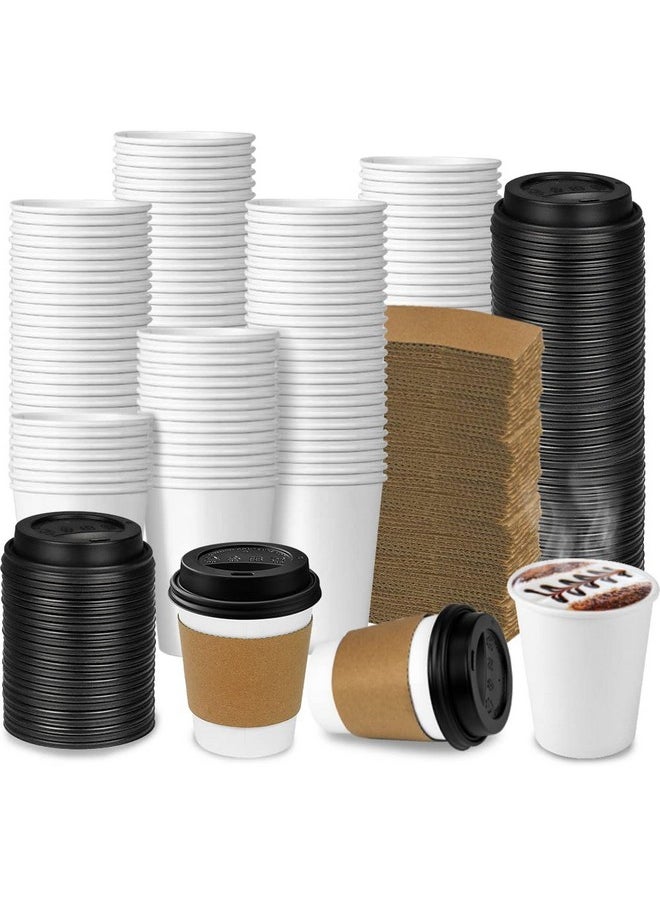 Ginkgo Ginkgo 100-Pack 8 oz Thickened Disposable Coffee Cups with Lids and Sleeves, To Go Cups for Hot Beverages, Perfect for Hot Coffee, Cocoa, and Chocolate  - Image 1