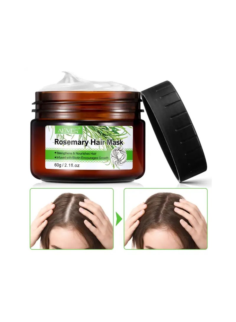 ALIVER Rosemary hair strengthening mask (60 ml) with biotin for hair growth, a mask that cleanses and nourishes the scalp, treatment for dry and damaged hair, an organic mask for hair loss, for all hair type - Image 4