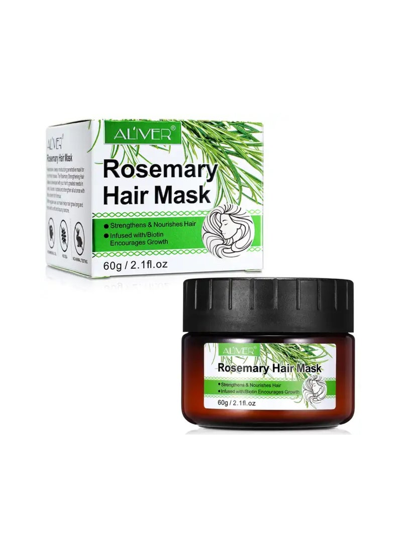 ALIVER Rosemary hair strengthening mask (60 ml) with biotin for hair growth, a mask that cleanses and nourishes the scalp, treatment for dry and damaged hair, an organic mask for hair loss, for all hair type - Image 1