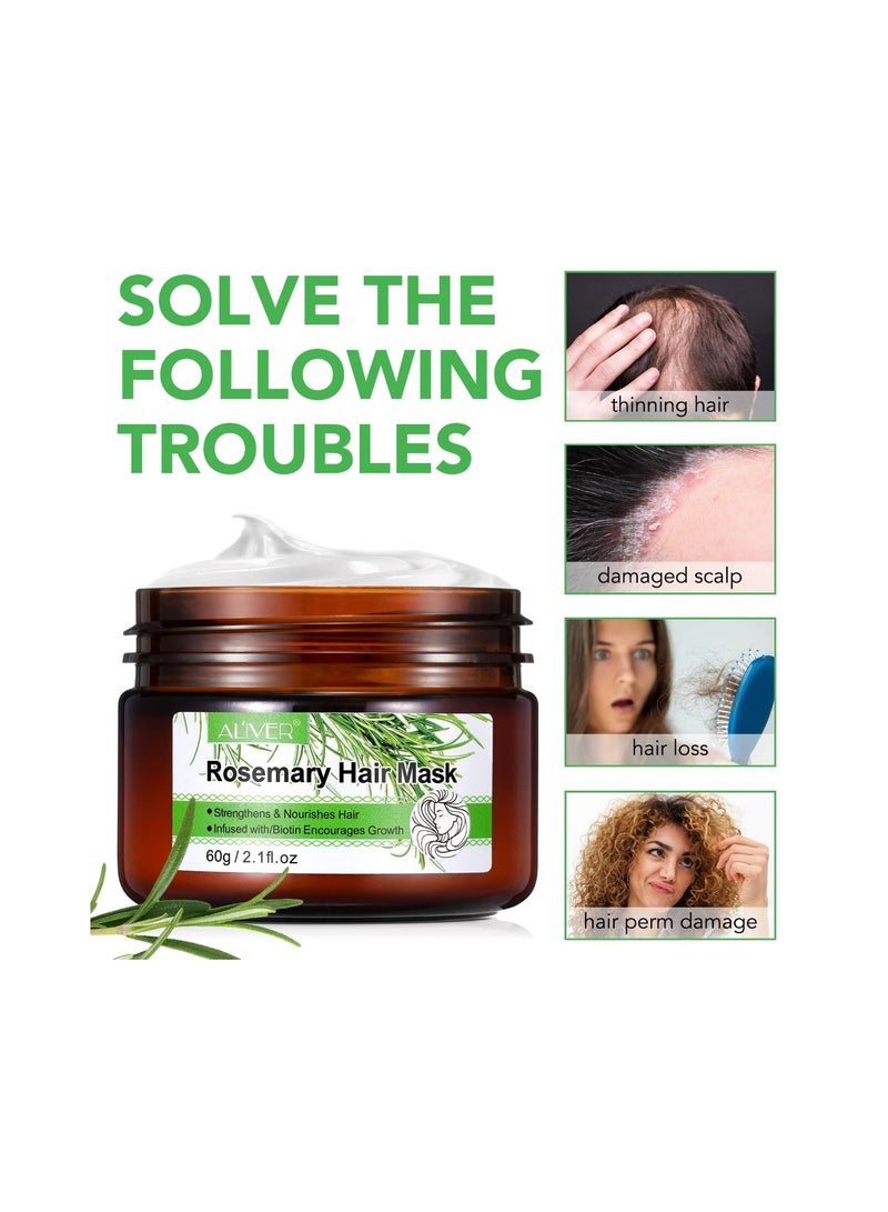 ALIVER Rosemary hair strengthening mask (60 ml) with biotin for hair growth, a mask that cleanses and nourishes the scalp, treatment for dry and damaged hair, an organic mask for hair loss, for all hair type - Image 2