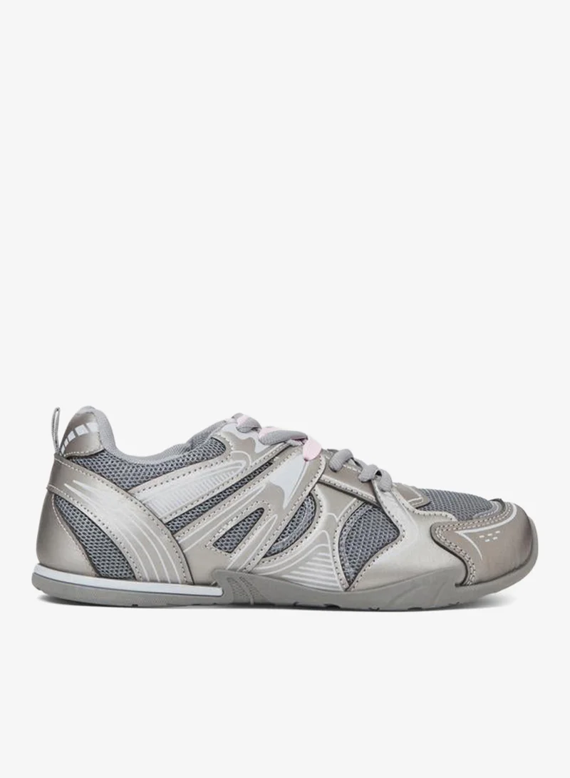 Grey Lace Up Mesh Details Sneakers