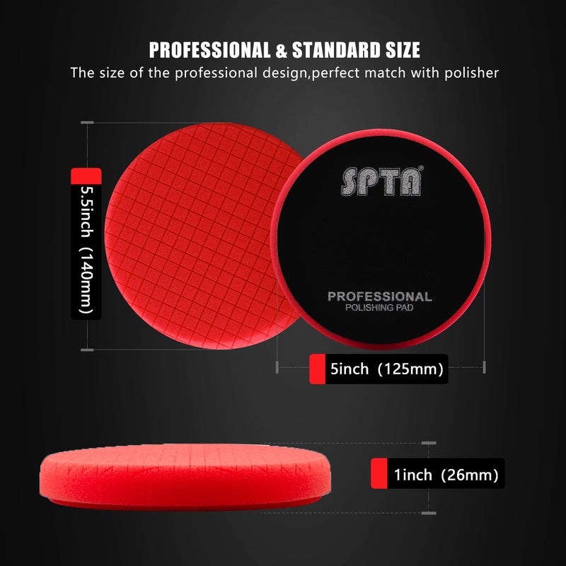 SPTA Red T10 Ultra-Fine Finishing Pad, 3Pcs 5.5 Inch Buffing Polishing Pads for 125mm Backing Plate Compound Buffing Sponge for Car Buffer Polisher Compounding, Polishing and Waxing-FPTSS5R-3 - Image 2