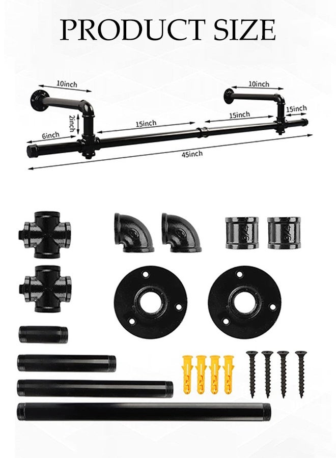 DUNISO Wall Mounted Clothes Rack, Industrial Pipe Clothing Racks Wall Mount, Heavy Duty Detachable Iron Garment Bar, Saving Space, Multi-Purpose Hanging Rod for Bedroom, Laundry Room - Image 2