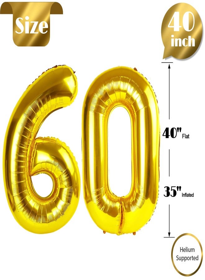 IWERP Gold Number 60 Balloon 40 inch, 60 Number Balloon, 60th Gold Birthday Decorations, 60 Year Old Women Men Golden Party Supplies - Image 5