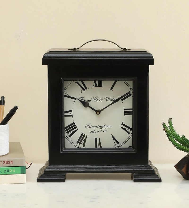 vedas Deval Silent Non Ticking Small Clock Battery Operated Simply Design for Bedroon Bedside Desk I Wooden Antique Vintage Desk Clock Size 11 x 115 Inches Battery not Included - Image 1