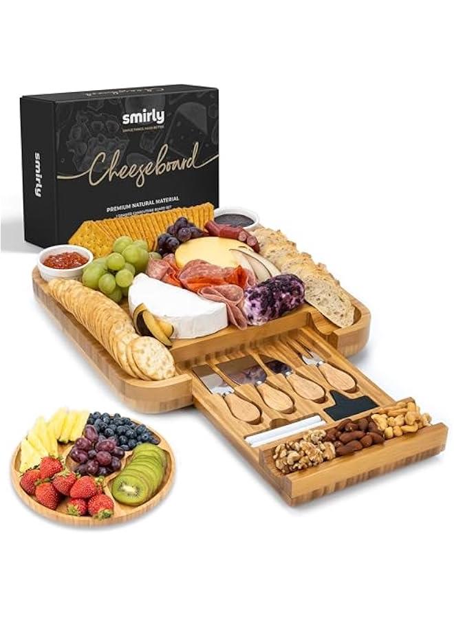 Smirly Charcuterie Board Set - Large Bamboo Cheese Board for Serving - House Warming Gifts New Home, Wedding & Bridal Shower Gift, Birthday Gift for Women  - Image 1