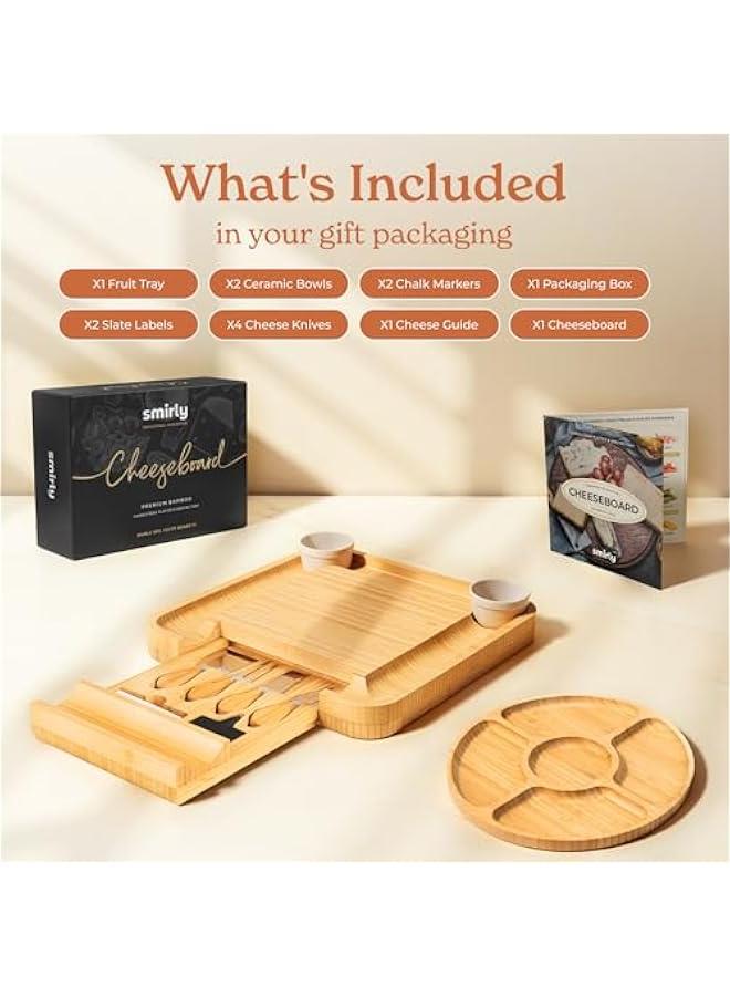 Smirly Charcuterie Board Set - Large Bamboo Cheese Board for Serving - House Warming Gifts New Home, Wedding & Bridal Shower Gift, Birthday Gift for Women  - Image 2