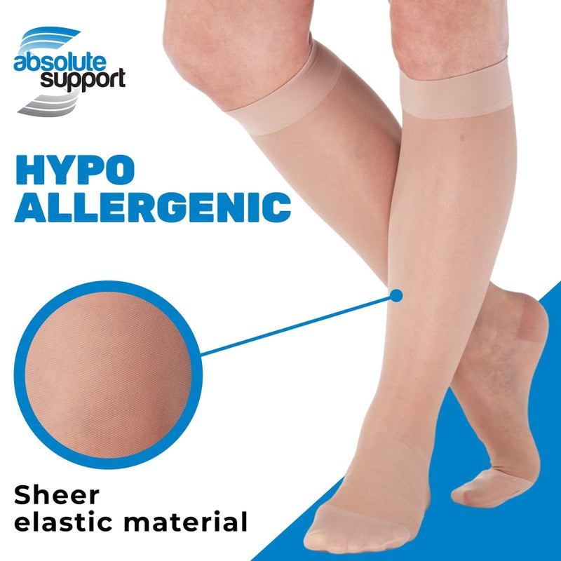 ABSOLUTE SUPPORT - Sheer Compression Socks for Women 15-20 mmHg - Support Hose Knee High Stockings - Nude, Small - Image 3
