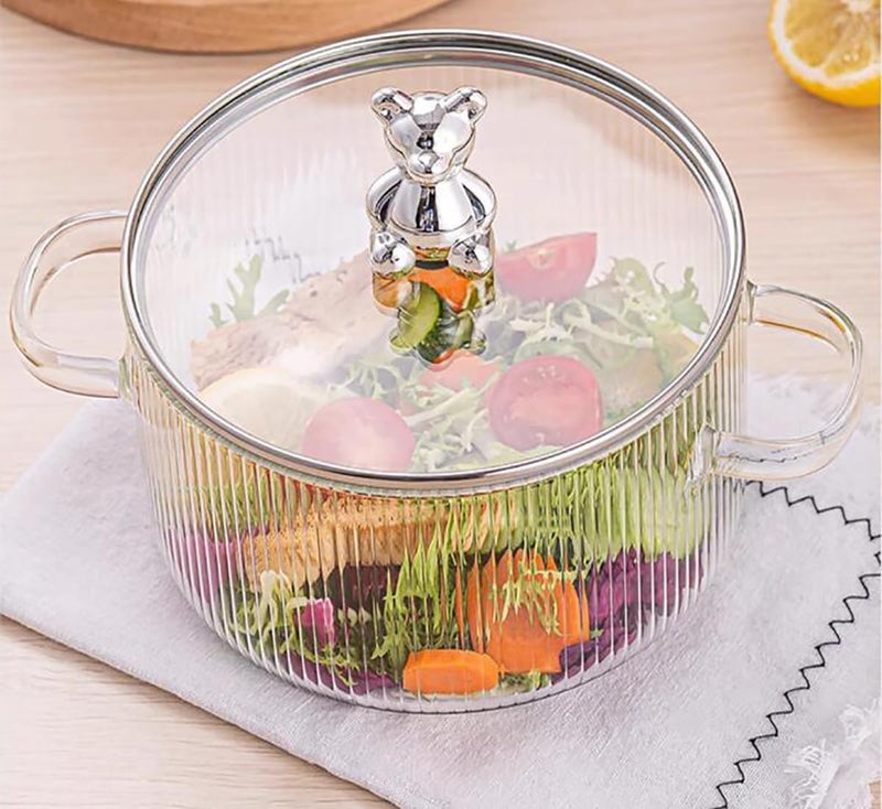 JIRLY 1600ml40oz Glass Saucepan with Cover Simmer Pot for Stovetop Heat Resistant Glass Cooking Pot for Pasta Noodle Soup Milk Spring Home Fragrance Potpourri Cooking - Image 2