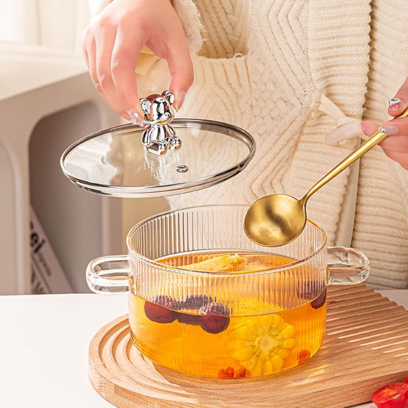 JIRLY 1600ml40oz Glass Saucepan with Cover Simmer Pot for Stovetop Heat Resistant Glass Cooking Pot for Pasta Noodle Soup Milk Spring Home Fragrance Potpourri Cooking - Image 3
