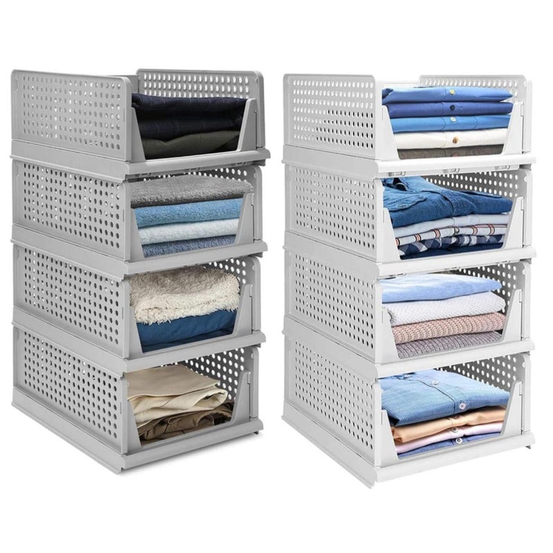 JEYANG Folding Wardrobe Organizer Plastic Stackable Clothe Closet Self Storage Container, Rectangular Cupboard for Kitchen, Home and Bathroom (Combo 5 Grey 5 White) Large - Image 5