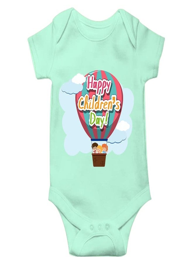 MOTT2 Children's Day Special Unisex Baby Romper - Happy Children's Day 9 (Green, 3-6 Months) - Image 1