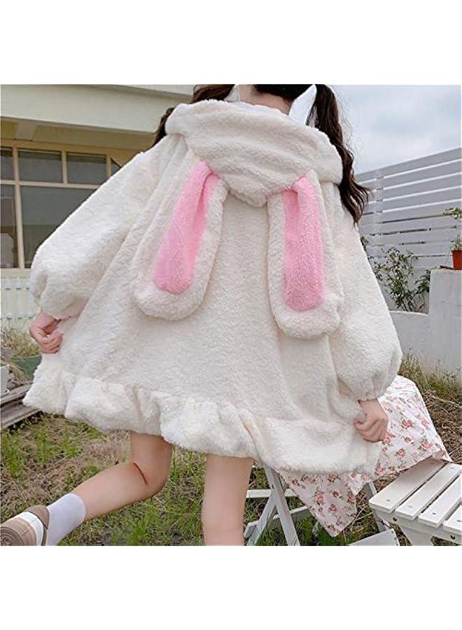 Women Cute Bunny Ear Long Sleeve Fuzzy Fluffy Rabbit Tops Sweatshirt Hoodie Jacket Coats