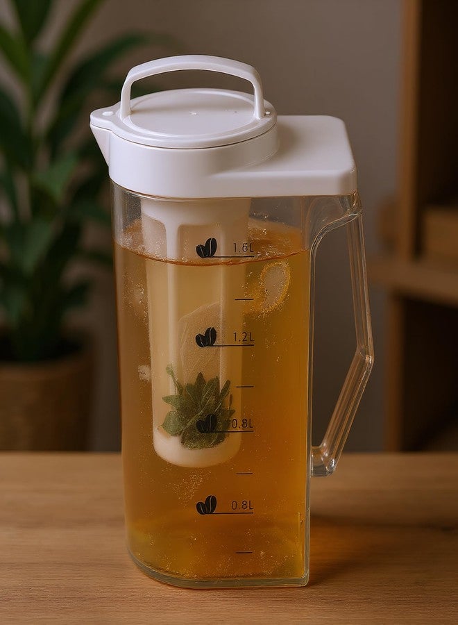 JECOMPRIS 54Oz Cold Brew Pitcher with Measurement Scale Plastic Water Jug for Home Fridge Use Iced Coffee Tea Maker Cold Brew Container - Image 5