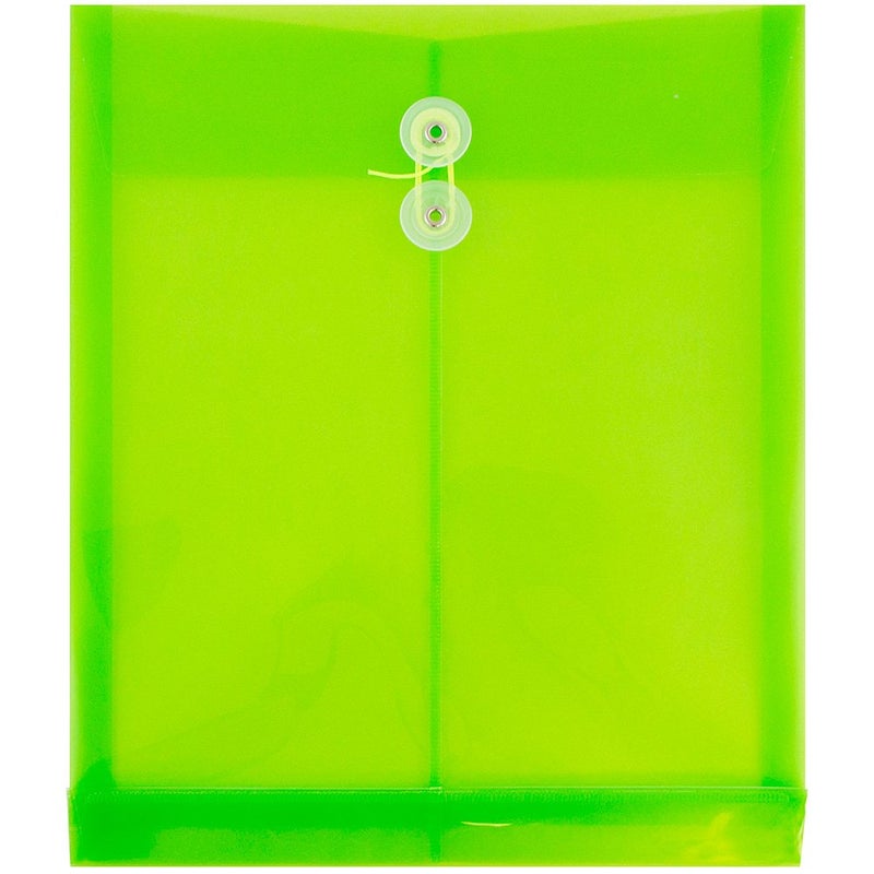 JAM PAPER Plastic Envelopes with Button & String Tie Closure - Letter Open End - 9 3/4 x 11 3/4 - Lime Green - 12/Pack - Image 1