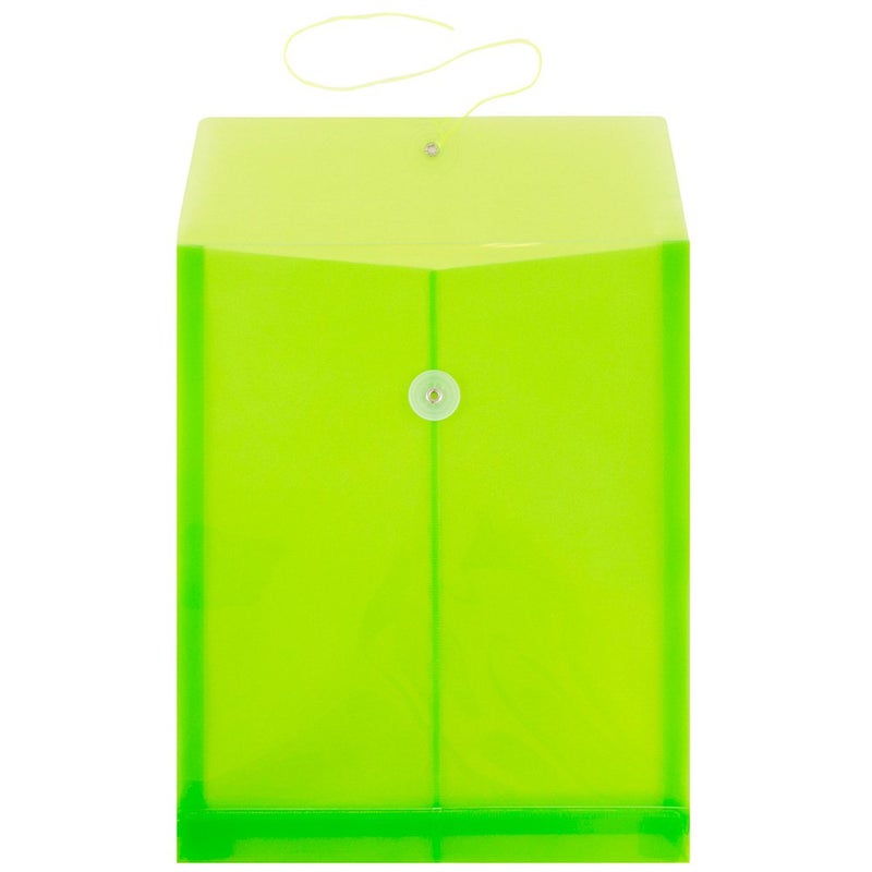 JAM PAPER Plastic Envelopes with Button & String Tie Closure - Letter Open End - 9 3/4 x 11 3/4 - Lime Green - 12/Pack - Image 2