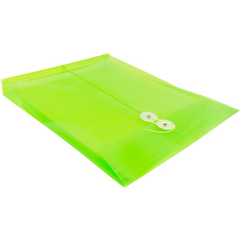 JAM PAPER Plastic Envelopes with Button & String Tie Closure - Letter Open End - 9 3/4 x 11 3/4 - Lime Green - 12/Pack - Image 4