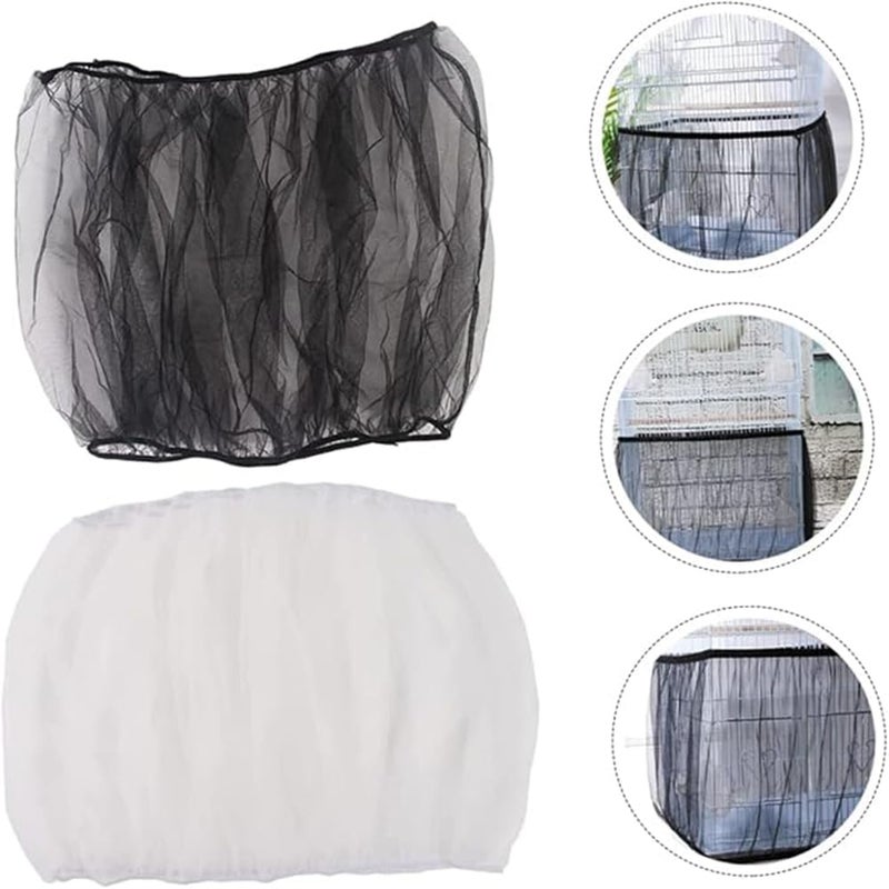 BEANPRECOY 2 Pcs Bird Cage Cover,Airy Gauze Bird Cage Cover Seeds Guard Dust,Universal Bird Cage Seed Catcher Airy Gauze Bird Cage Cover Seeds Guard Dust-Proof for Round Square Cages Birdcage Cover (Black+White) - Image 5