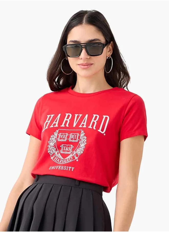 SP Characters Harvard Print T-shirt with Crew Neck and Short Sleeves