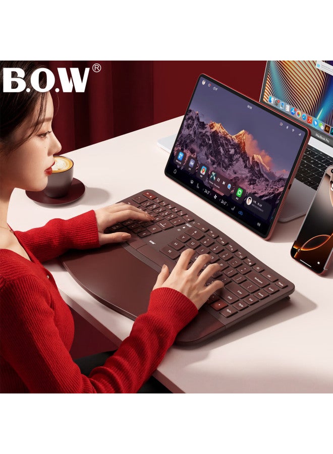 B.o.w Hangshi Hd428cl لوحة مفاتيح ثلاثية الوضعيات مريحة لاسلكية بتقنية البلوتوث وسلكية قابلة لإعادة الشحن مناسبة لأجهزة Huawei و Laptop و Ipad و Tablet و Women Office Typing Milk Coffee Color - Image 5