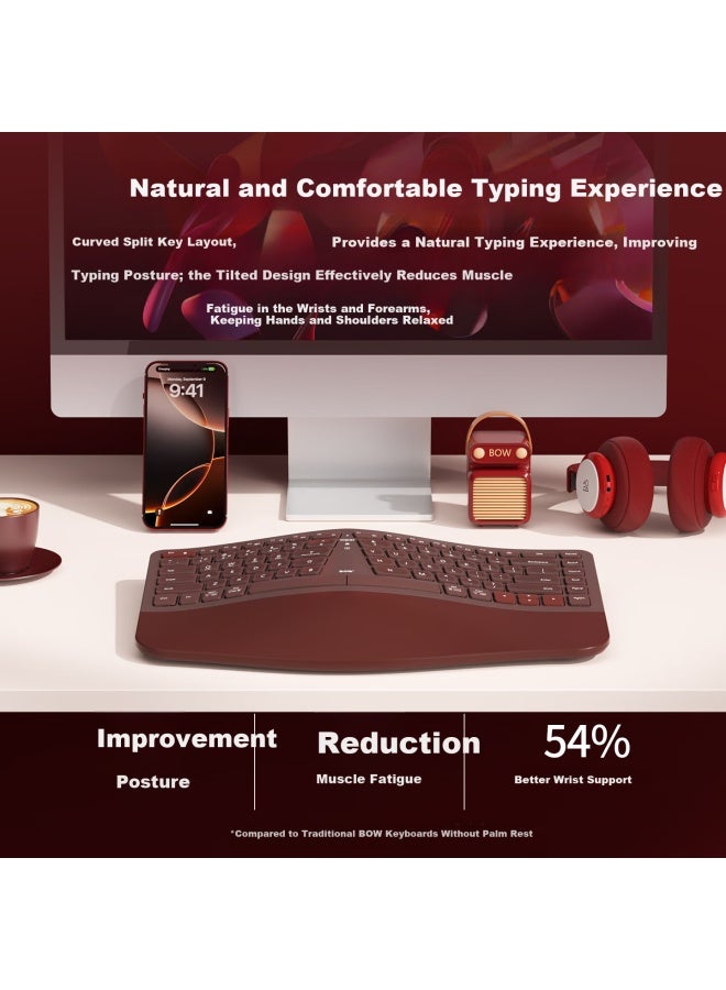 B.o.w Hangshi Hd428cl لوحة مفاتيح ثلاثية الوضعيات مريحة لاسلكية بتقنية البلوتوث وسلكية قابلة لإعادة الشحن مناسبة لأجهزة Huawei و Laptop و Ipad و Tablet و Women Office Typing Milk Coffee Color - Image 4