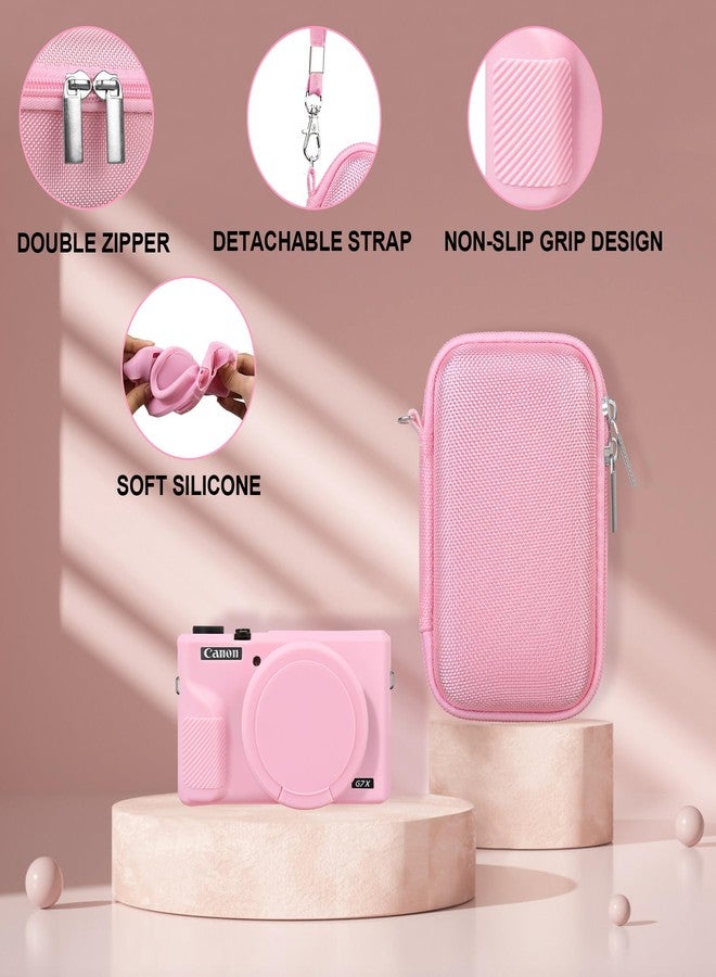 Canboc Case for Canon PowerShot G7X Mark III Digital Camera, 1* Hard Carrying Case + 1* Soft Silicone Cover with Removable Lens Cover, Pink (Case Only) - Image 5