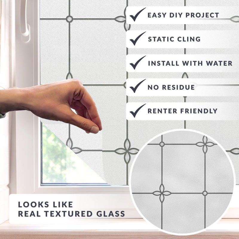 Artscape Victoria 36 x 72 Inch Window Film, Made in USA â€“ Provides Privacy, Non-Adhesive, Textured Leaded Glass Pattern, UV Protection, Easy to Apply and Removable - Image 2