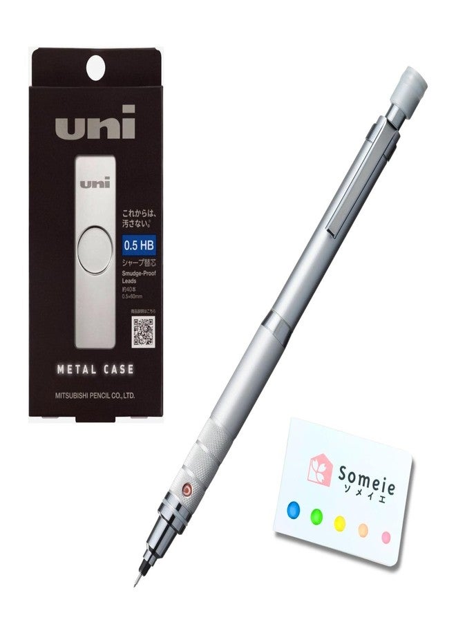 Someie Uni Kuru Toga Roulette 0.5mm Mechanical Pencil, Silver Body (M510171P.26) Set - Metal Case 0.5mm HB Lead Refills 40 Pieces(ULSM05HB) + Sticky Notes - Made in Japan - Image 1