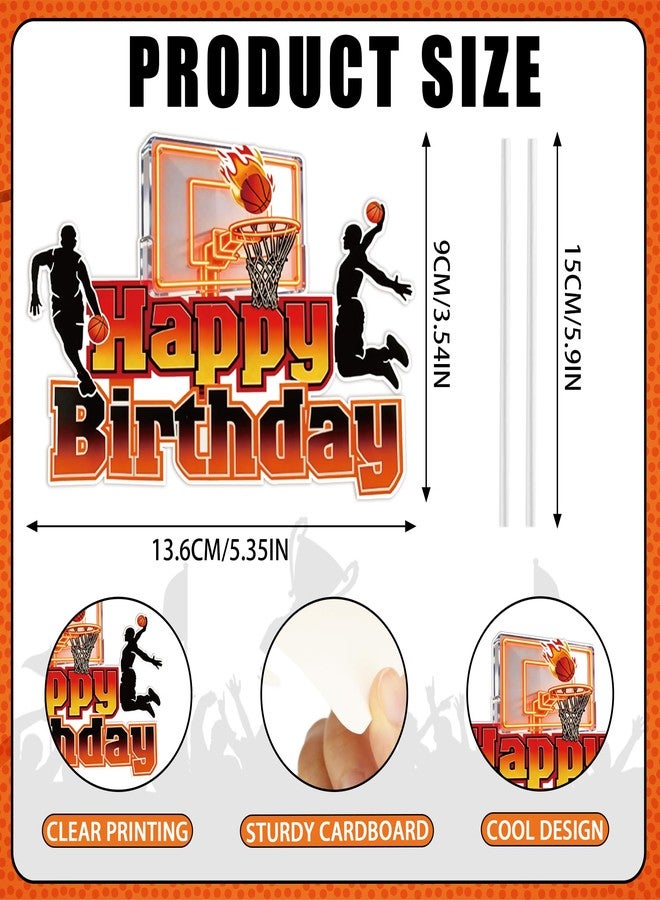 Caoekego 1 PCS Basketball Happy Birthday Cake Topper Sports Themed Cake Decorations for Boys Kids Birthday Party Game Night Supplies - Image 2