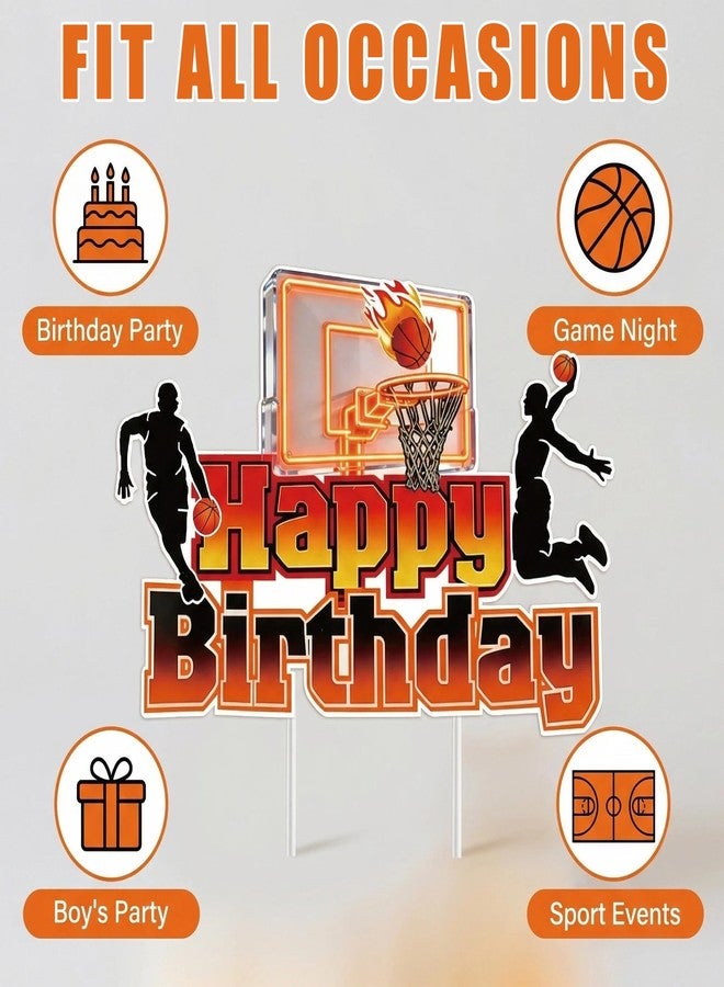 Caoekego 1 PCS Basketball Happy Birthday Cake Topper Sports Themed Cake Decorations for Boys Kids Birthday Party Game Night Supplies - Image 3