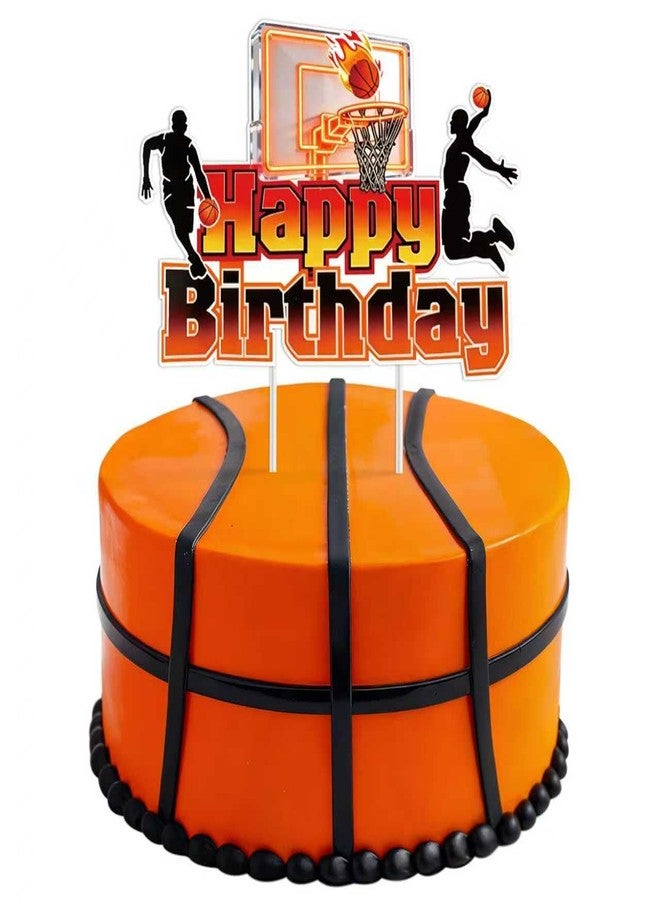 Caoekego 1 PCS Basketball Happy Birthday Cake Topper Sports Themed Cake Decorations for Boys Kids Birthday Party Game Night Supplies - Image 1