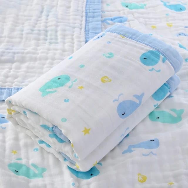 heartbury 100% Organic Cotton 6 Layer Ultra-Soft Muslin Blanket for Baby, Bath Towel for New Born Baby - 110X110 cm - (0-3 Years) (100 * 110 Fish) - Image 2