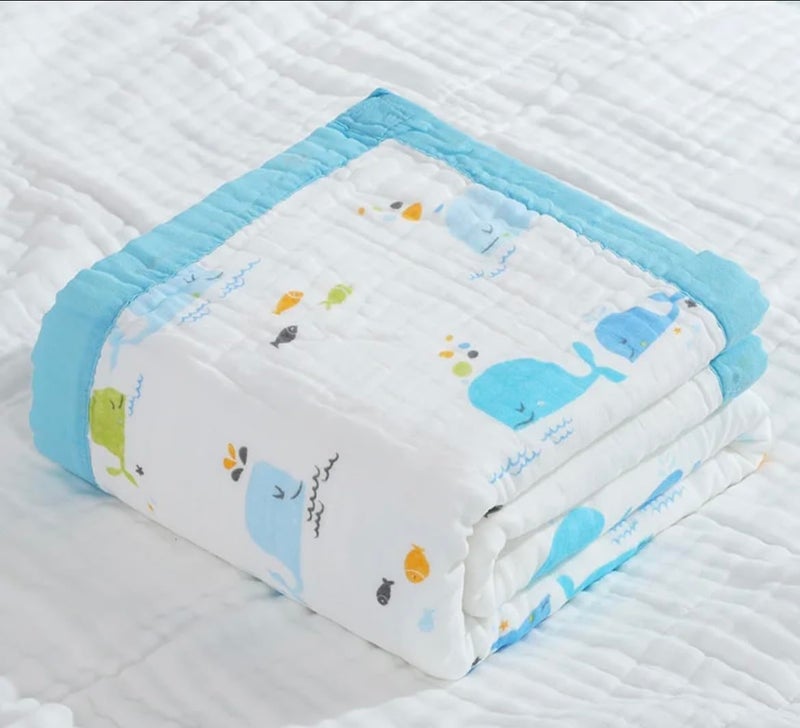 heartbury 100% Organic Cotton 6 Layer Ultra-Soft Muslin Blanket for Baby, Bath Towel for New Born Baby - 110X110 cm - (0-3 Years) (100 * 110 Fish) - Image 4