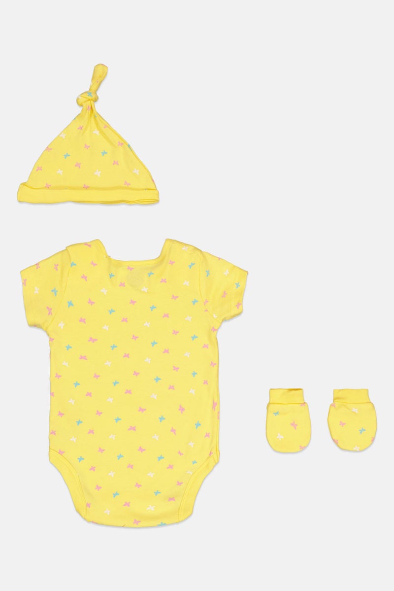 mothercare Toddlers Girl 3 Pieces Allover Print Bodysuit Beanie And Gloves Set, Multicolor  - Image 2
