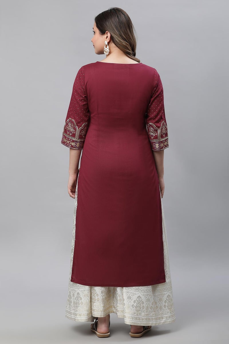 Aurelia Maroon Geometric Printed Printed Lace Cotton Regular Kurta for Women - Image 3