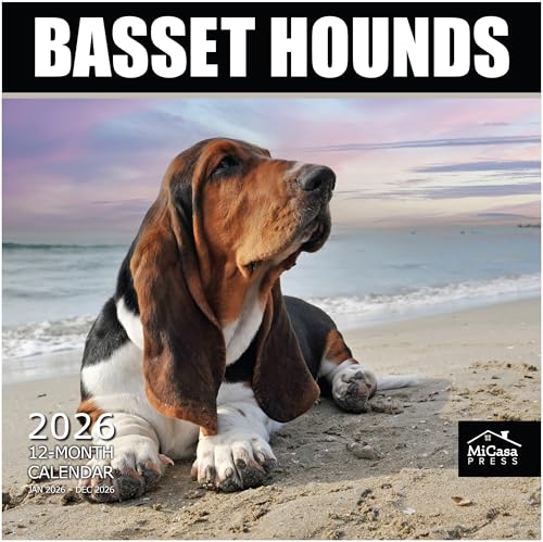 MICASA PRESS Basset Hounds 2026 Wall Calendar 12 Month | 12" x 24" Open | Thick & Sturdy Paper | Holiday Gift | Cute Puppy Dog Calendar 2026 - Image 1