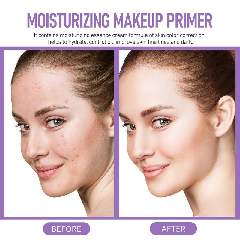 Skynest برايمر مكياج مرطب 3 في 1 مصحح لون سيروم للوجه خطوة واحدة برايمر مضيء لتوحيد لون البشرة التحكم في الزيت مصحح البشرة لمسة خفيفة منعشة بنفسجي وردي أخضر - Image 4