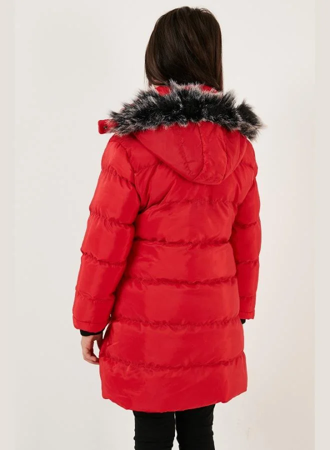 Lela  Lela Plush Lined Faux Fur Collar Detachable Hooded Winter Coat for Girls 5766038 for Women | Best Price UAE