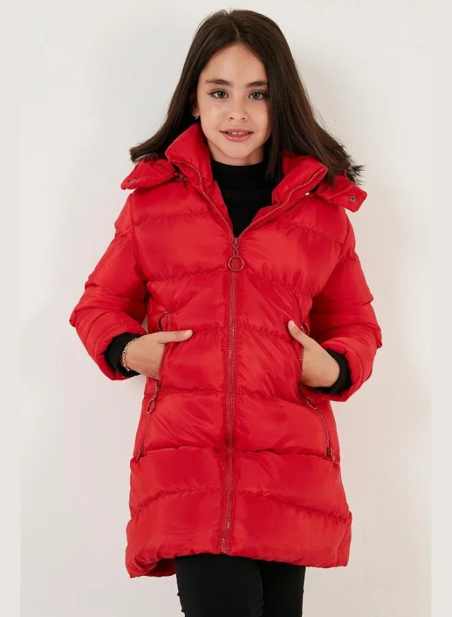 ليلا معطف شتوي بغطاء رأس قابل للإزالة وبطانة فرو صناعي للبنات