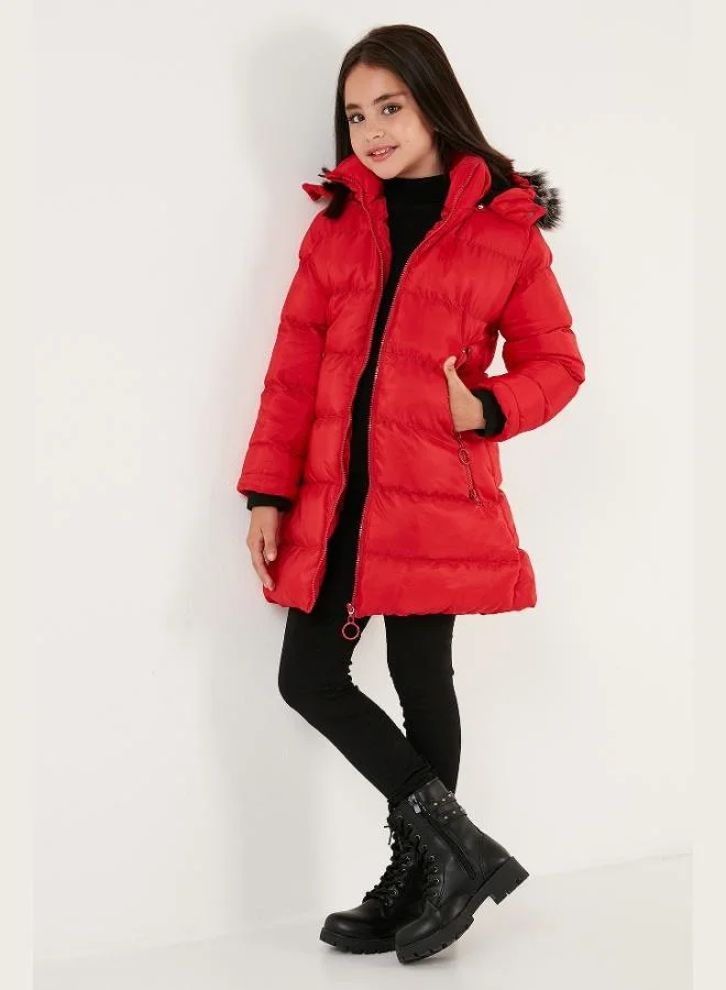 ليلا معطف شتوي بغطاء رأس قابل للإزالة وبطانة فرو صناعي للبنات