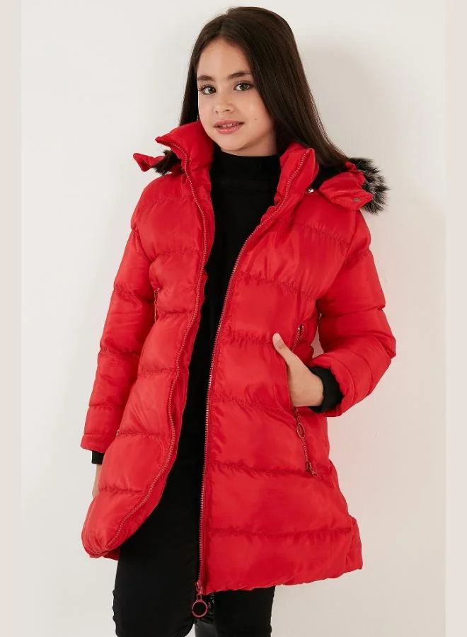 Lela  Lela Plush Lined Faux Fur Collar Detachable Hooded Winter Coat for Girls 5766038 for Women | Best Price UAE
