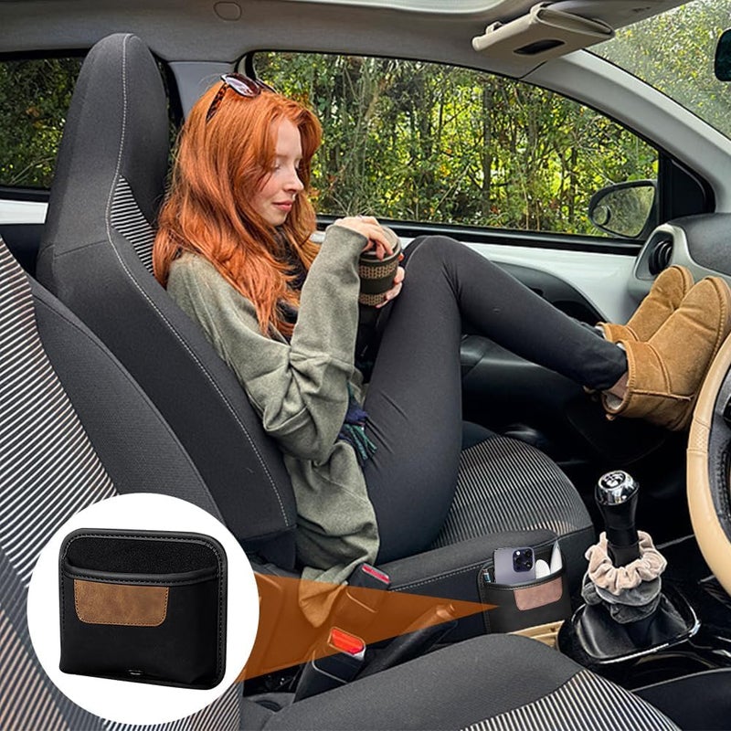 KASTWAVE PU Leather Car Side Pocket Organizer, Car Gap Filler Seat Organizer Storage Box, Universal for, Window, Console, Seat -Fits to Organize Doent, Registration, Notepad, Gadgets, Pen - Image 4