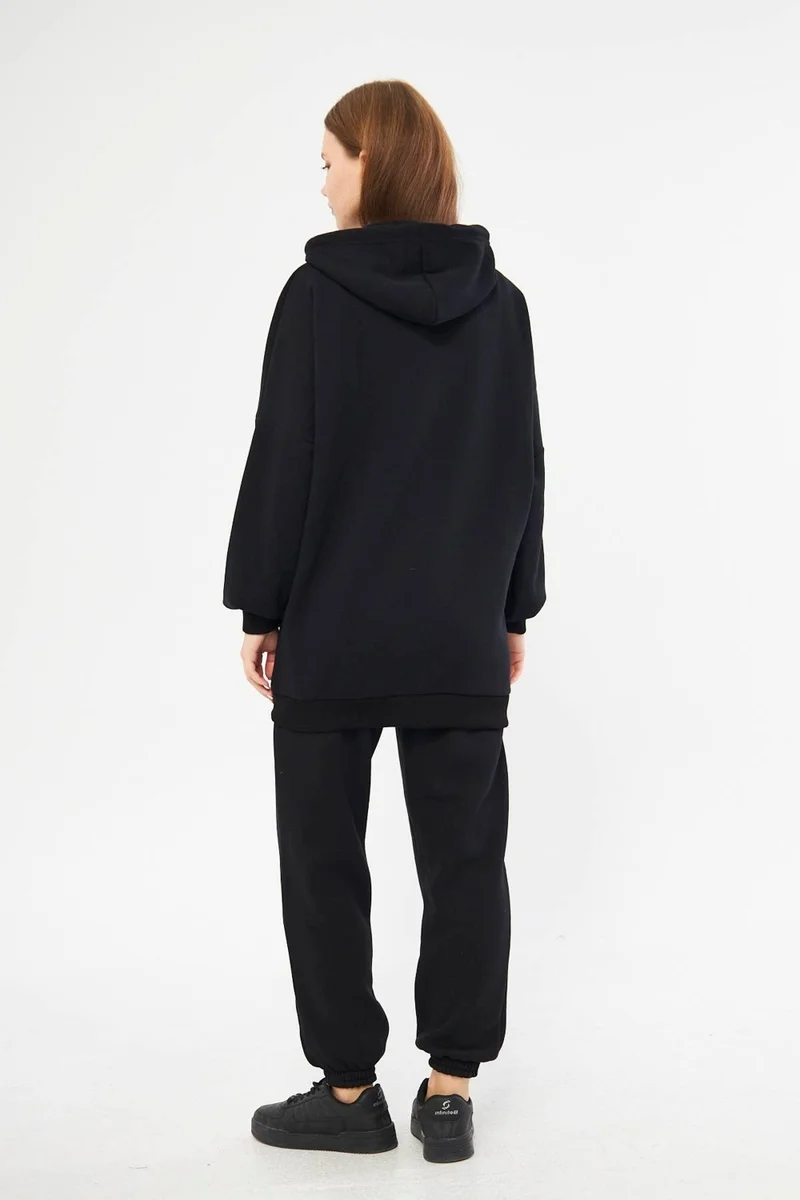 Fevien 3 Thread Zipper Hooded Set - Black