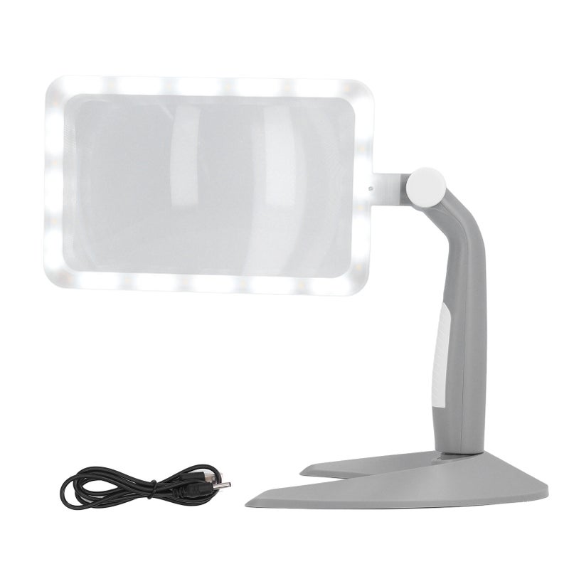 Reading Magnifying Glass: 32 Cold White + 16 Warm LED Chips, Adjustable Light Settings, 180° Rotating Base - Rectangular Lens for Seniors, Home Desk, Handheld Reading Use - Image 1