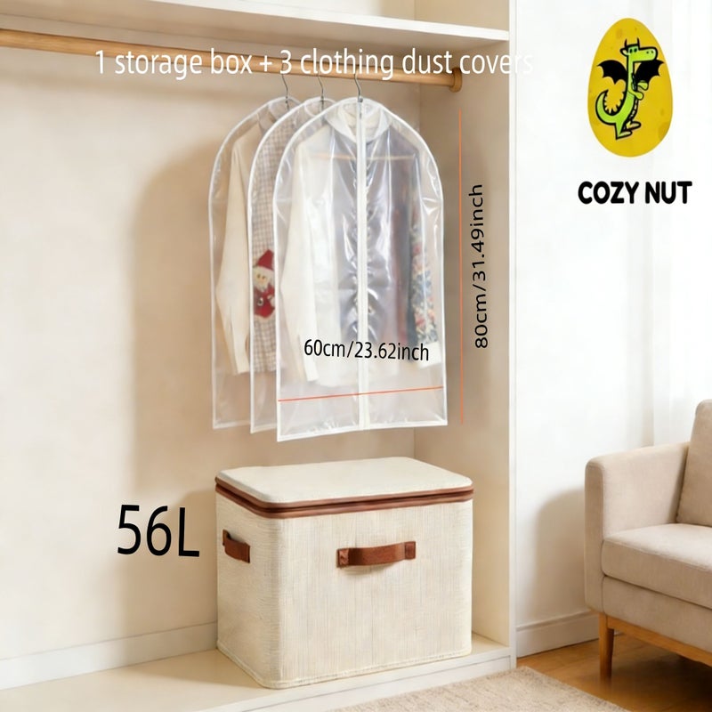 4pcs XL Wardrobe Set 1 Storage Box 3 Dust Covers With Handles - Image 1